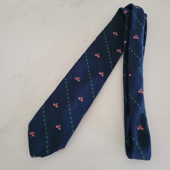 Vintage 1982 Christmas Holiday Tie Car Christmas Tree Alynn Neckwear Navy Green - Picture 1 of 4